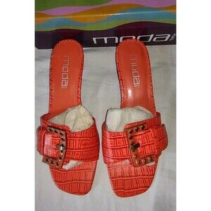 New Size 7 M  90s Moda Spana  Seattle Faux Leather Open Toe Slip On Buckle Shoes